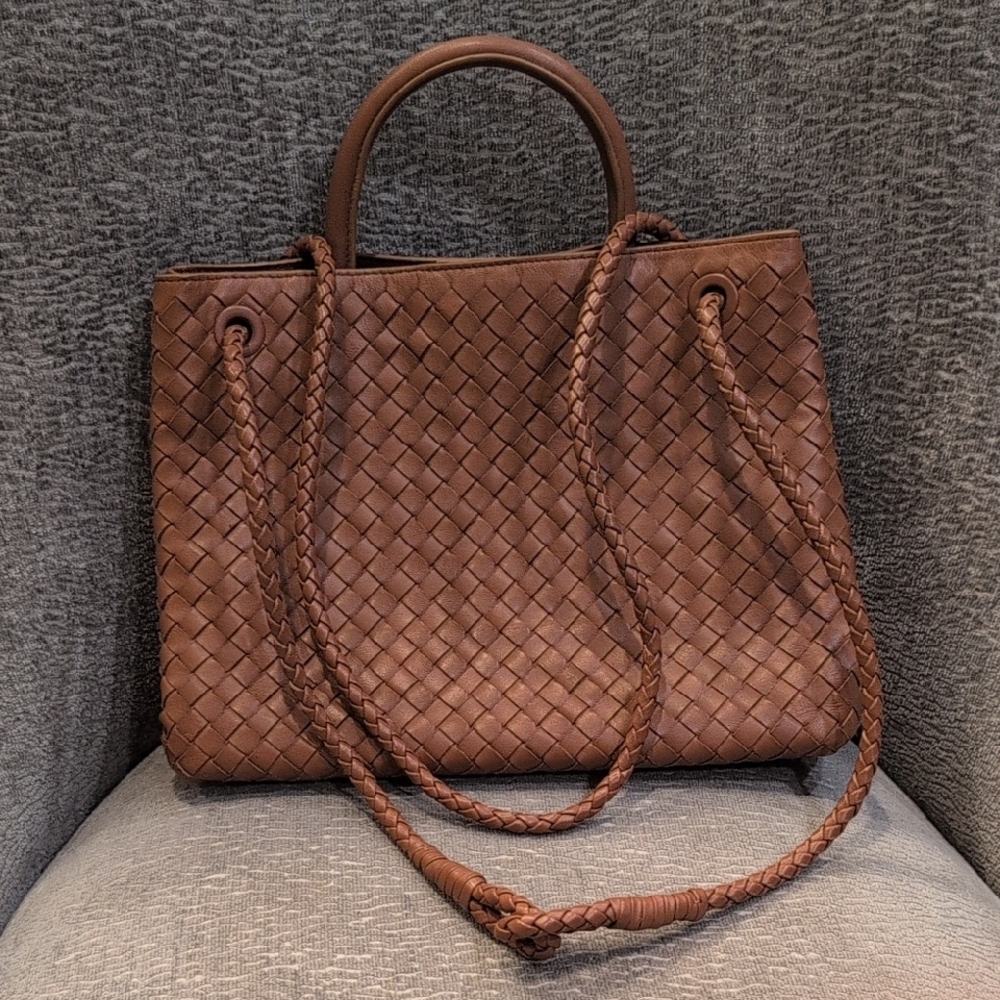 Quince Italian Leather Handwoven Brown Satchel